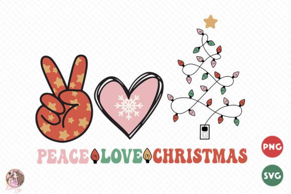 Peace Love Christmas Lights SVG PNG Graphics