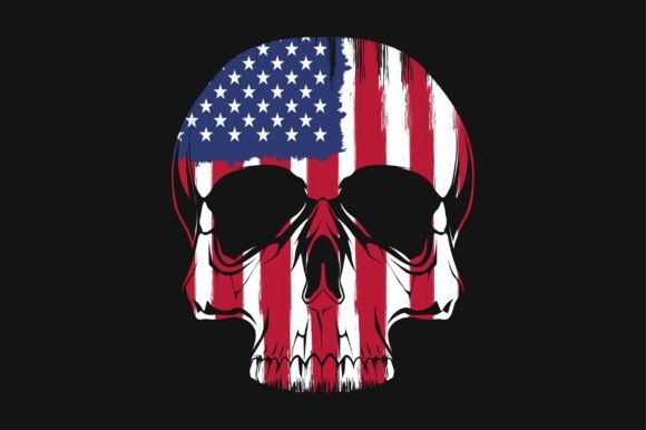 Skull American Flag SVG Vector T-Shirt for Graphics & Crafts